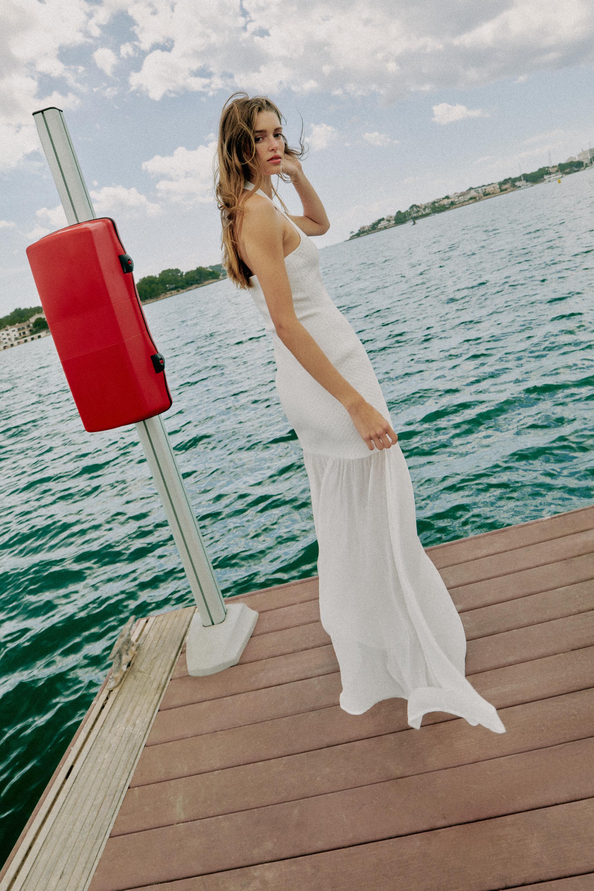 COMBINATION KNIT HALTER DRESS